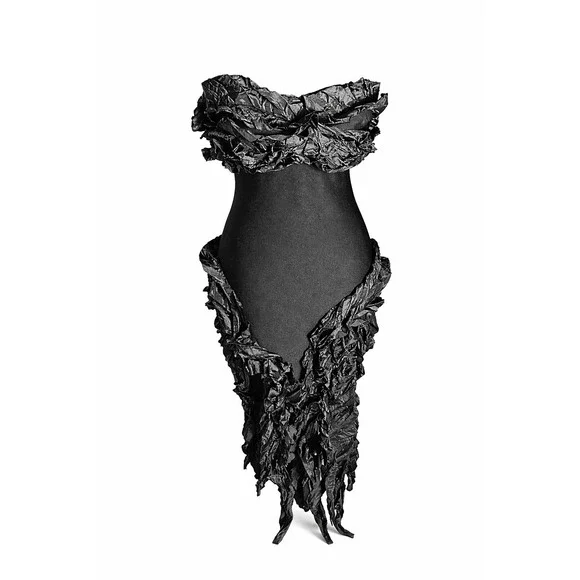 Strapless Black Ruffled Evening Dress - Picture 2 of 5